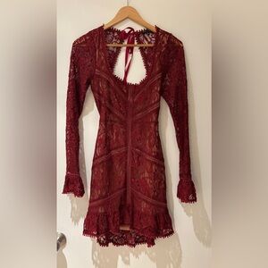 For Love And Lemons Emerie Dress, Burgundy Lace Long Sleeve Dress